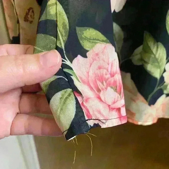 Flying Tomato Sheer  Floral Top Long Balloon Sleeves Black Sz S Button Neck - Picture 3 of 10